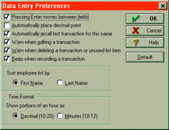 Data Entry Preferences