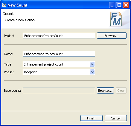 Create enhancement project count wizard dialog