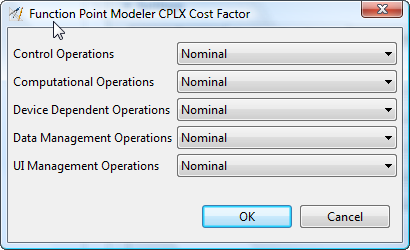 CPLX Cost Factor Dialog