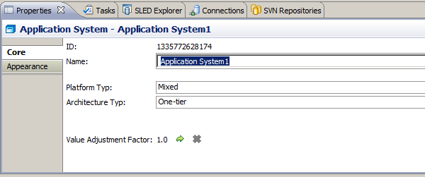Application System Properties View