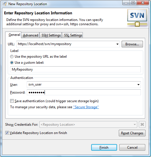 Enter SVN Repository Location