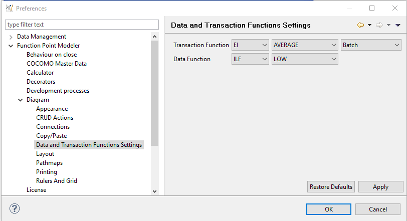 Data and Transaction Functions Settings preference