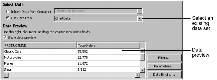 Figure 14-5 Selecting the data set in the lower section of Select Data