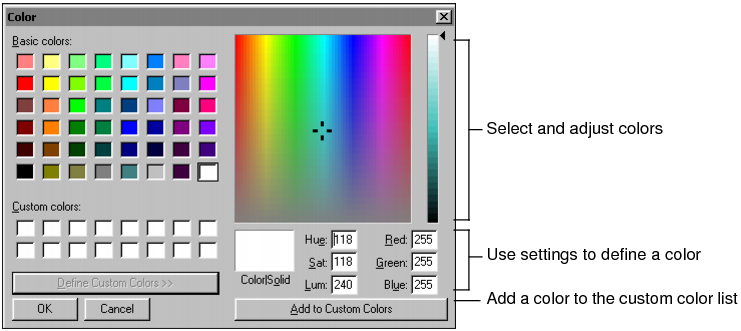 Figure 16-5 Color palette including custom color options