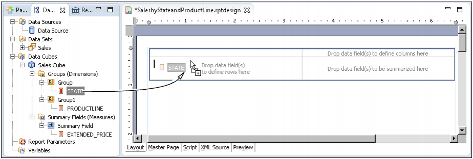 Figure 17-8 Inserting STATE data in the cross tab