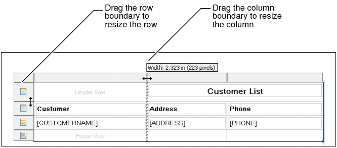 Figure 7-15 Resize rows or columns by dragging boundaries