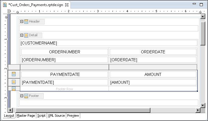 Figure 13-20 Report design including the payments subreport