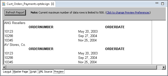 Figure 13-14 Preview of the report showing repeated order records