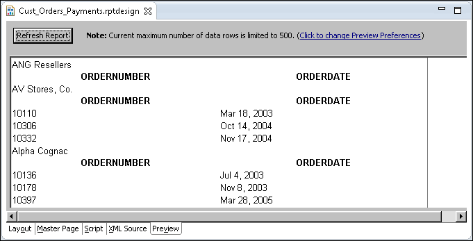 Figure 13-19 Preview of the report shows correct orders data