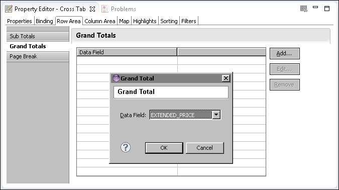 Figure 17-11 Creating grand totals in the cross-tab row area