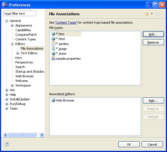 File associations preference page