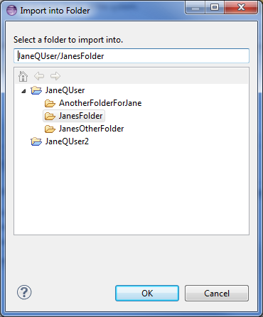 Import Wizard. Select a folder to import into.