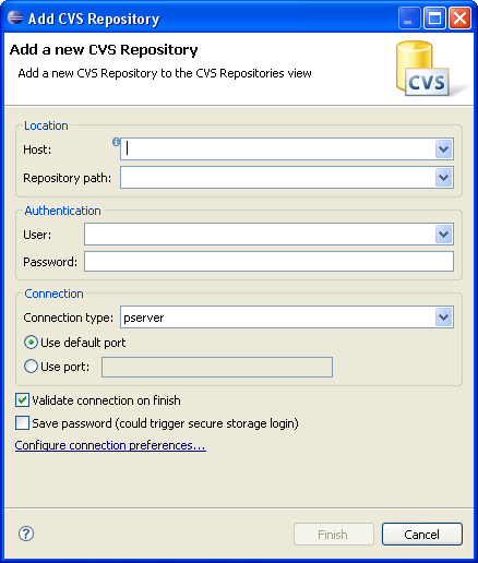 Add CVS Repository dialog