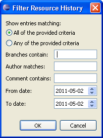 Filter Resource History dialog