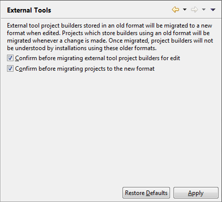 External Tools preference page