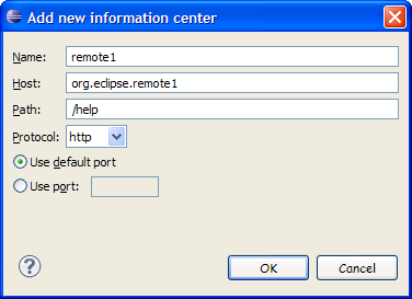 Picture of the 'Add new information center' dialog