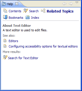Help view showing Related Topics page