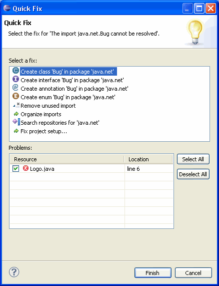 Picture of the Quick Fix dialog