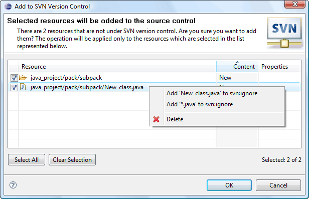 Add to Version Control dialog