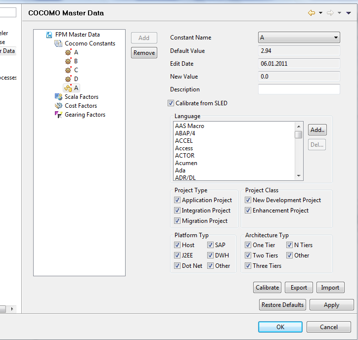 Import/Export COCOMO masterdata