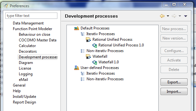 Import/Export development processes