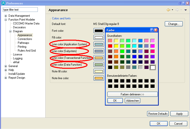 Line Color Preference Page